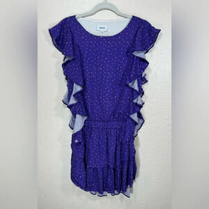 Koch Purple Star Print Mini Dress Women’s Small Ruffle Sleeves Ruffle Skirt
